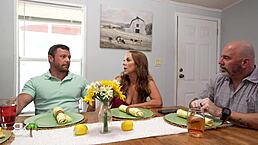 Mature stepmom seduces stepson with blowjob and pussy play