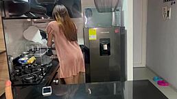 I fuck the blonde maid in the kitchen flashing tits 😜