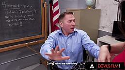 devils film - teacher gets caught licking her teen 18+ students pussy and it ends in threesome