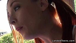 redhead teen cheerleader hitchhiker in public