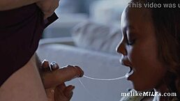 sexy ebony milf august skye swallows white dick deep in wet pussy, loving every thrust