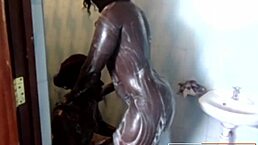 Emotional connection in black lesbian shower. Sexy makeout after shopping, romantic sex with tribbing and masturbation.