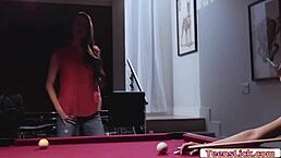 Stepmom Teaches Her Stepdaughter How To Play Billiard