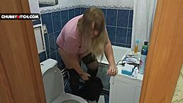 Nerdy computer master was used as a fucktoy by horny plump blonde