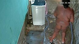 Hidden camera captures MOTHER-IN-LAW showering and EXPOSING in backyard