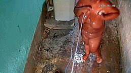 Hidden camera captures MOTHER-IN-LAW showering and EXPOSING in backyard