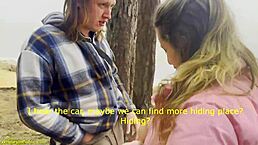 flexible girl in leggings gets banged in public with facial