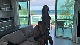 arrived from beach full of lust and came hard on bandido's cock in lingerie.