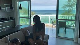 arrived from beach full of lust and came hard on bandido's cock in lingerie.