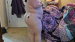 Check out this BBW in lingerie stripping