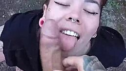 Blonde sucks monster cock in backyard outdoor sex