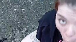 Blonde sucks monster cock in backyard outdoor sex