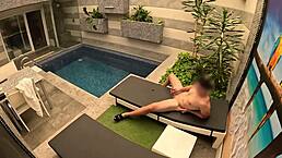 i jerk off in the private pool when the room service girl brings me breakfast and helps me by giving me a blowjob 😏