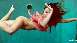 Hot Russian Brunette Deniska Performs Underwater Striptease in Pool, Clothes Ripped, Hairless