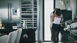 European babes cook while having hot lesbian sex, licking each other's pussy and ass in the kitchen.