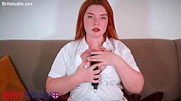 Hot British redhead tells you how to wank your cock.