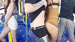 Hot woman cornered and gets cumshot inside the full bus