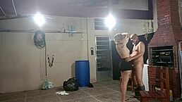 Blonde lady in costume rides dirty beggar cowgirl style