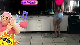 Sol Megan Fire tidies kitchen with sexy dancing