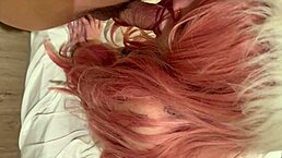 Girl next door with long pink hair feels emotional connection during interracial missionary with bodybuilder boyfriend.