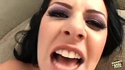 Amazing brunette lends her ass for a heavy drill in a threesome