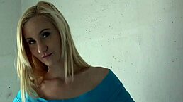 busty blonde flashing in public stairwell pov