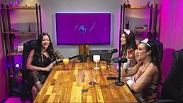 A hot brunette in lingerie guides the jerk off session