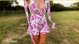 Wife flashes her big tits in public for voyeurs 😏