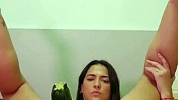 I open my ass with a huge zucchini until I cum squirting