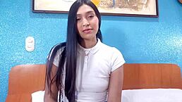 Sensual stepdaughter in blue skirt resists but succumbs 😏