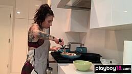 Inked Petite 18+ Brunette Milf Housewife Joanna Angel Cooks In Kitchen While Dildoing Her Hungry Pussy Solo