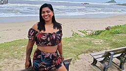 cuckold exposes wife's hairy pussy on street, beach, and market for everyone