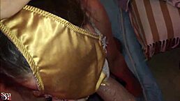 French amateur in satin lingerie performs blowjob compilation.