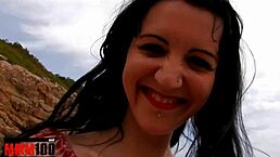 Skinny french babe gets anal and pussy fucked on the beach