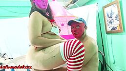 Fucking a sexy pregnant model in tiny cupid costume. She shows big natural tits and pussy in part 1.