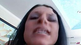 Skinny mature brunette with small tits gets rough fucked by monster cock before facial