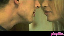 Very cute blonde teen gets fucked in doggystyle with titty fuck