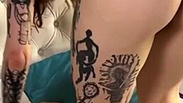 backstage camera captures anal sex with beautiful tattoo model in cowgirl position