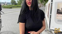 beautiful brunette kira queen strips for tourist and fucks raw on living room sofa