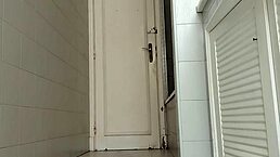 guy with big dick masturbates in the bathroom