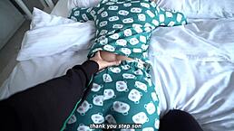 stepmom and stepson sharing bed in hotel room leads to cowgirl riding!