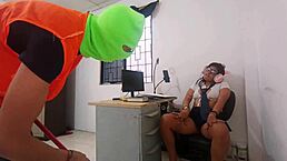 Janitor fucks horny secretary with big ass in doggystyle, ripping clothes and licking wet tight pussy?