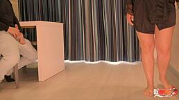 Oh yeah, check out my huge ass while I ride your massive dick in the kitchen after spotting that huge erection, stepson!