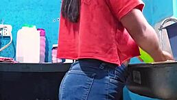 petite mexican amateur latina with small tits gets fucked doggystyle while washing dishes in kitchen remake