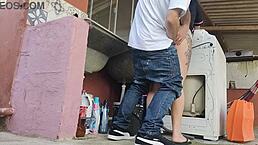 Dona de casa receives technician while husband is out, leading to rough outdoor sex with big cock in Brazilian fetish style