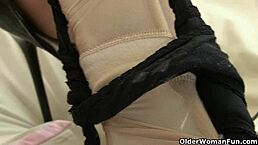 British Milf Red Peels Tights And Fucks Herself Boldly