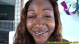 Black Shemale's Interracial Cumshot Spreading Everywhere During Masturbation.