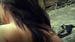 want to see bespectacled brunette get ass fucked outdoors?