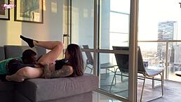 sunset creampie in la with interracial wet pussy riding and squirting