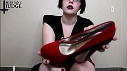 Horny short-haired slut in heels and glasses punished with domination in garage
